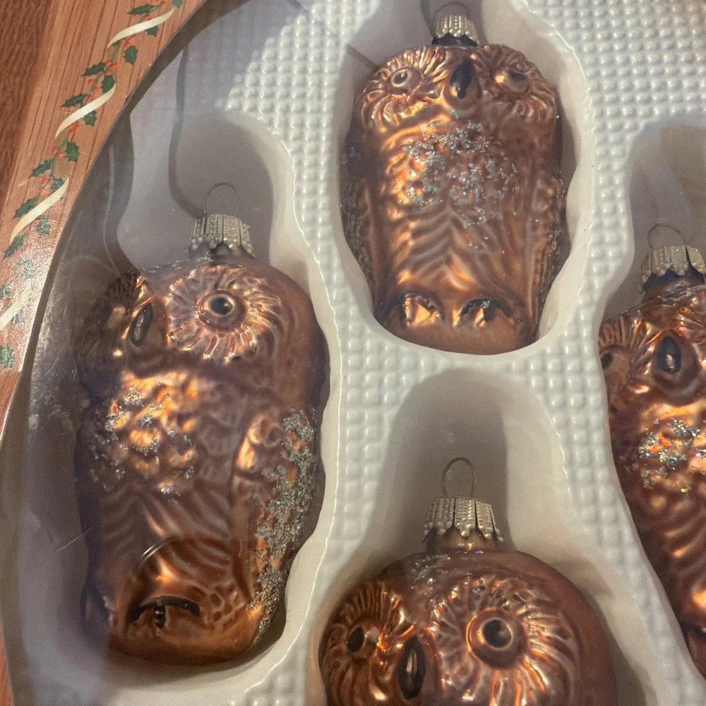 Vtg Christmas‎ By Krebs Glass Blown Owl Ornaments 3.5